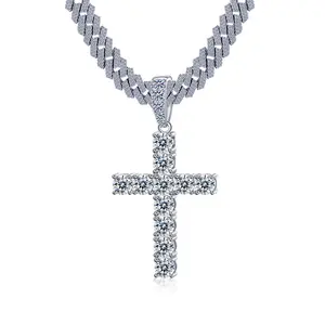 Moissanite Cross Pendant Fully Iced | VVS D Color Colorless | 925 Sterling Silver