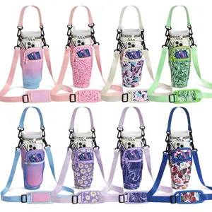 Water Bottle Carrier Bag with Phone Pocket, 1 Count Adjustable Shoulder & Handheld Strap Water Bottle Holder, Tumbler Drinkware Accessories for Walking Camping