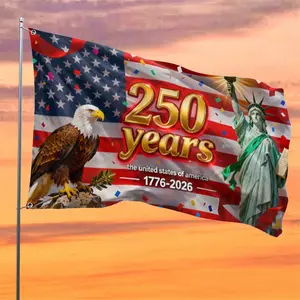 250 Years American Flag 1776-2026 |   Patriotic Banner with Eagle, Stars & Stripes Celebration, Polyester Outdoor Yard Garden Porch Decor, 4th Of July Party Decoration