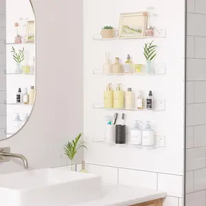 4 Pack Acrylic Shelves for Wall Storage, 15" Floating Bookshelves for Kids, Display Shelf Organizer for Bathroom