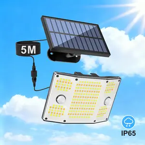 Solar Outdoor Light, 243 LEDs, super bright, IP65 waterproof. Dual light colors, 6 modes, 270° motion sensor. All-night lighting for yard, patio, camping. Ideal for Halloween & Christmas.