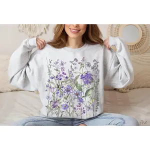 Vintage Pressed Flowers Sweatshirt, Boho Cottagecore Crewneck, Pastel Botanical Floral Pullover, Fairycore Lavender Wildflowers Sweatshirt