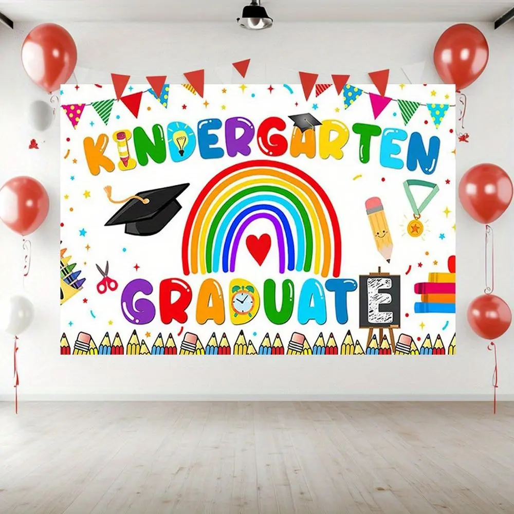 [Party Backdrop] 1pc Kindergarten Graduate Rainbow Backdrop, Colorful Celebration, Kids' Education, Graduation Party, Photo Booth, Photography Backdrop, Garden Outdoor, Theme Decoration, Birthday Party, Party Banne
