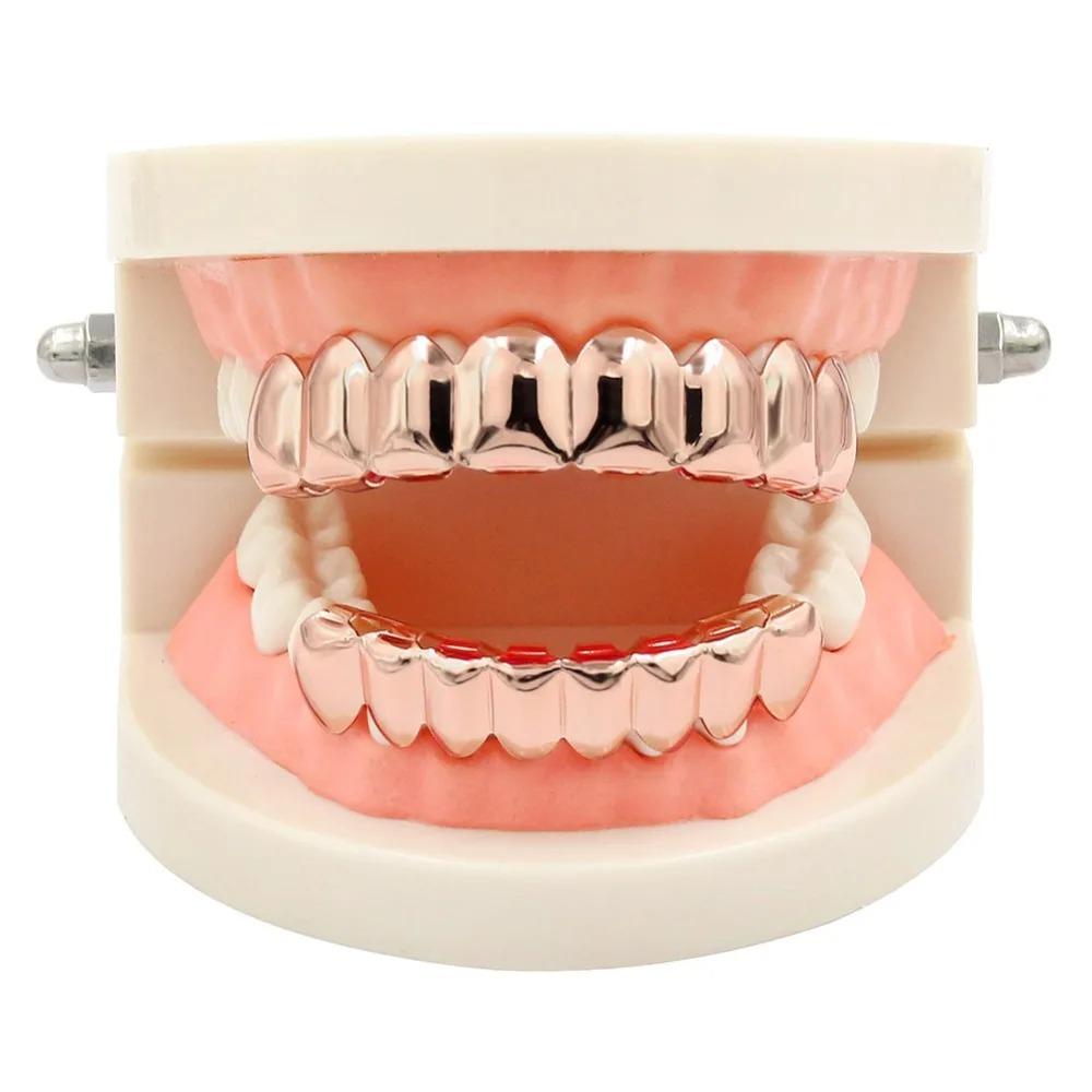 8/8 Hip Hop Teeth Grillz Set Gold Silver Color Top &  Bottom Body Jewelry  Punk Cosplay Party Tooth Grills Gifts