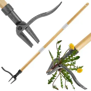 44” Stand Up Weed Puller Tool, Heavy Duty Weed Remover with Long Handle & Foot Platform, 4-Claw Steel Head Weeder, Bamboo Garden Weeding Tool for Easy Weed Removal Without Bending or Kneeling