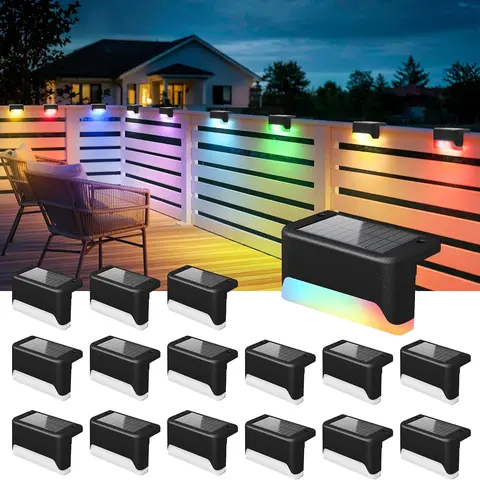 16-Pack Minimalist RGB LED Outdoor Step Lights - High-Strength ABS, 3m Strong Adhesive, Auto Shut-Off, 600mAh 200% Bigger Battery, Solar Pathway Light, Waterproof Lamp, Accent Decking & Patio Lighting, Patio Decor (Home Improvement Lamp)