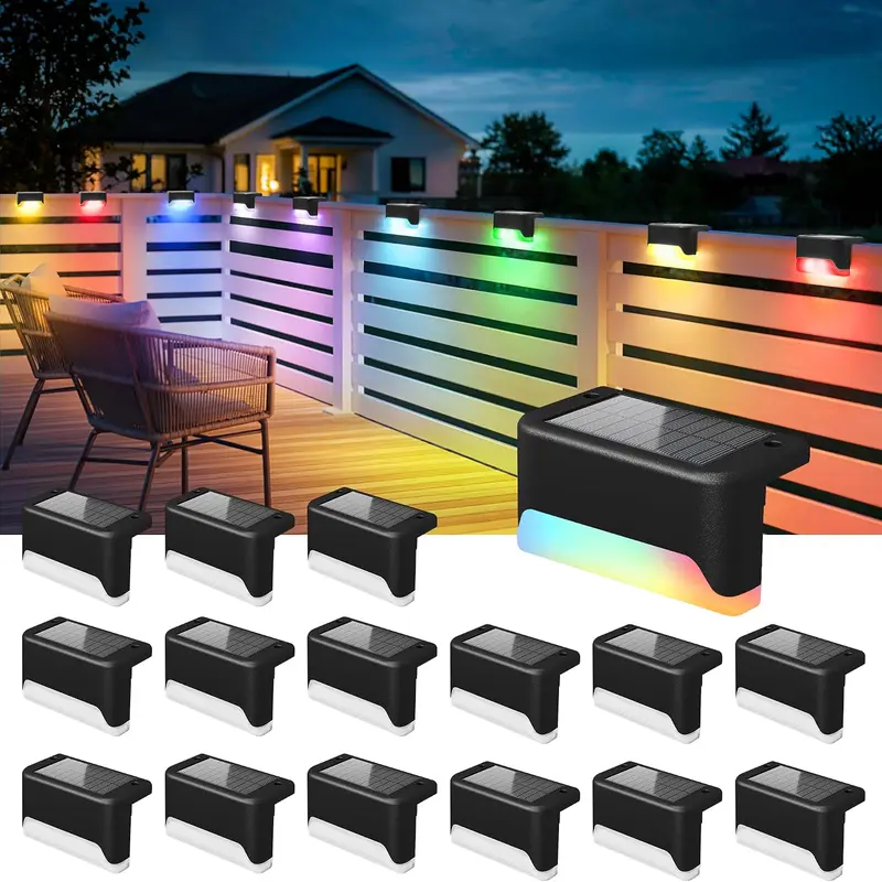 16-Pack Minimalist RGB LED Outdoor Step Lights - High-Strength ABS, 3m Strong Adhesive, Auto Shut-Off, 600mAh 200% Bigger Battery, Solar Pathway Light, Waterproof Lamp, Accent Decking & Patio Lighting, Patio Decor (Home Improvement Lamp)