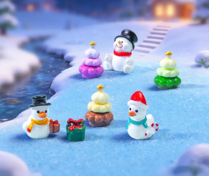 Mini Christmas Resin Figurines, Cute Cartoon Miniature Statues With Vivid Details, Fairy Garden Desktop Ornaments For Holiday Decor & DIY Craft Projects