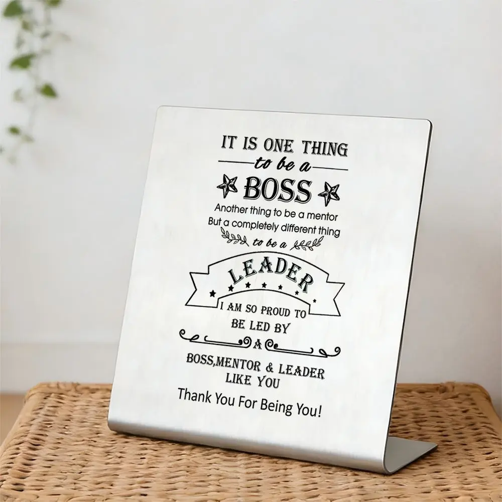 Stainless Steel Engraved Desk Plaque, Ideal Boss Gift for Men & Women, Perfect for Leadership Recognition, Office Décor for Special Occasions
