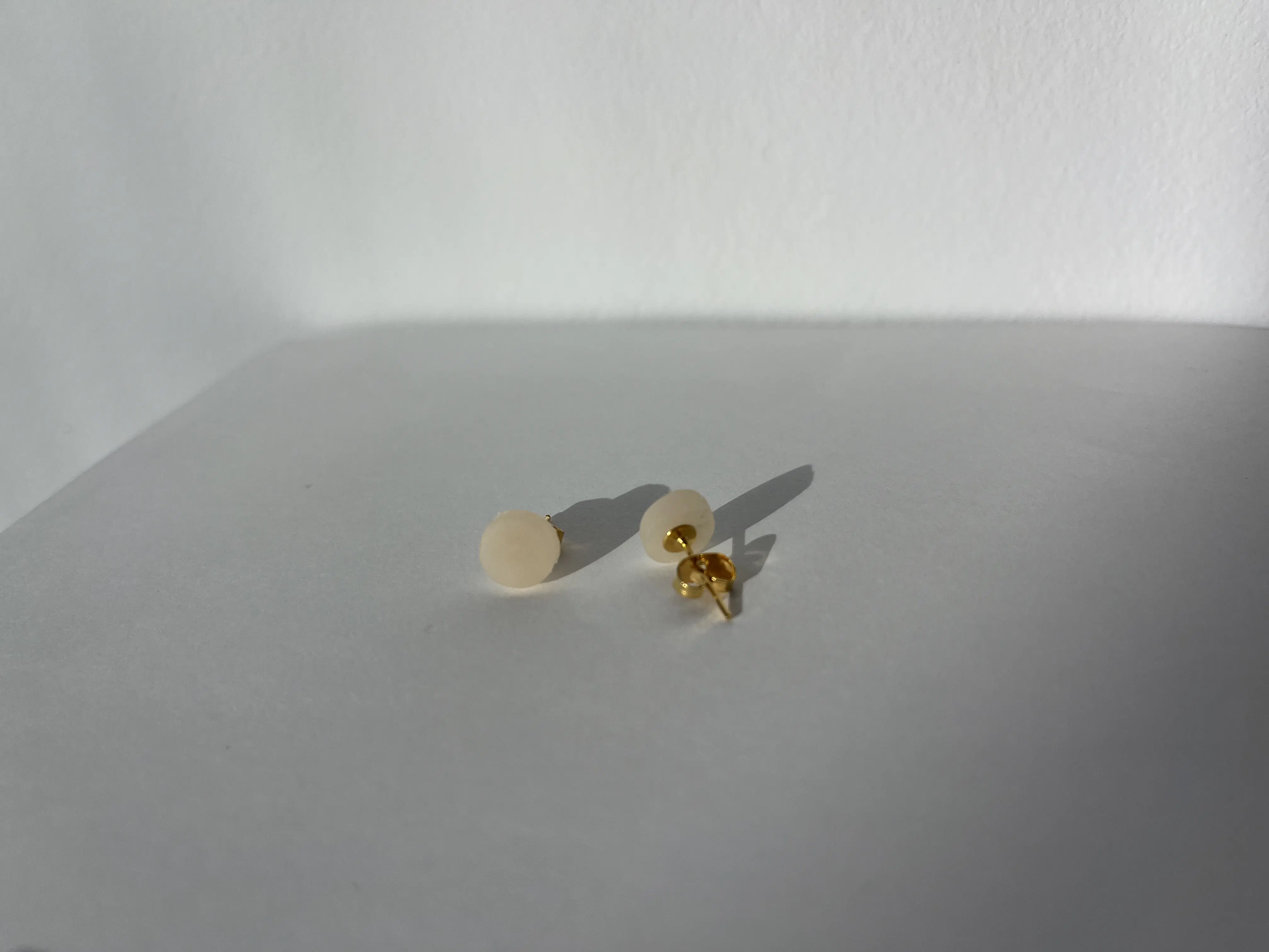 White-Beige-Clay Earrings with Golden Stud Back for All Occasions - Modern and Simple Design