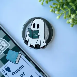 Aesthetic Ghost Reading Phone Grip, 2D Acrylic Phone Stand Holder, Funny Book Lover Theme Phone Socket for iPhone & Android, Gift