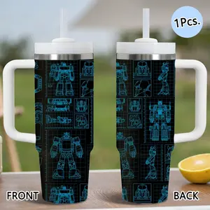 PIKPAKA Movie Transformers 40oz Stainless Steel Tumbler with Handle & Straw, Insulated Travel Drinkware, Vacuum Insulated Travel Mug, Stainless Steel Flask, Keeps Drinks Cold Up to 12 Hours, Leak-Resistant Cup for Iced Coffee, Water, Office, Gym or Travel