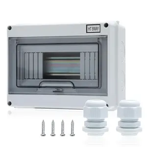 8 Way Distribution Protection Box ABS/PC Alloy Plastic Transparent Cover IP66 Waterproof Circuit Breaker Distribution Box with DIN Rail and Waterproof Connector