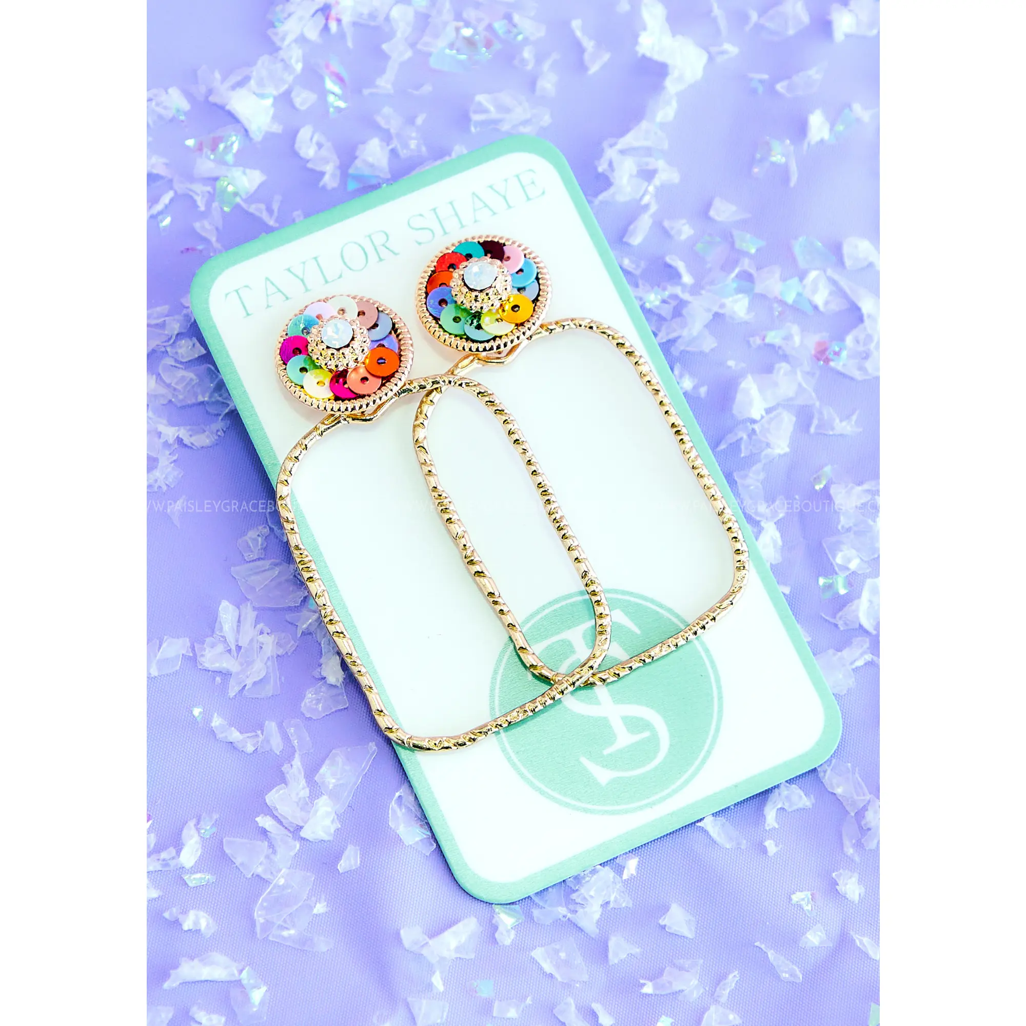 Ivy Sequin Hoop Earrings by Taylor Shaye - Rainbow