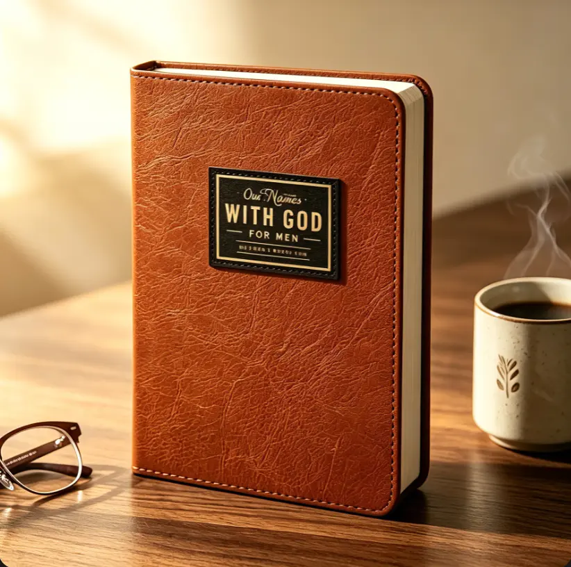 Men's Leather Bible Journal with Fine Stitching - 365 Daily Devotional Notebook, 1-Minute With God Prayer Book, Christian Scripture Study Diary, Father's Day/Birthday Gift for Husbands, Church Gift Supply