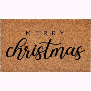 HomeRoots 17" X 29" Natural and Black Coir Merry Christmas Outdoor Christmas Door Mat