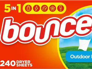 Bounce Dryer Sheets Laundry Fabric Softener 240 Count - Fresh Scent for Outdoor Use