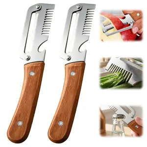 Premium Multi-Functional Vegetable Peeler for Kitchen, 2026 New 2PCS Heavy Duty Stainless Steel Potato Peeler with Ergonomic Wooden Handle & Bottle Opener for Fruit and Vegetables