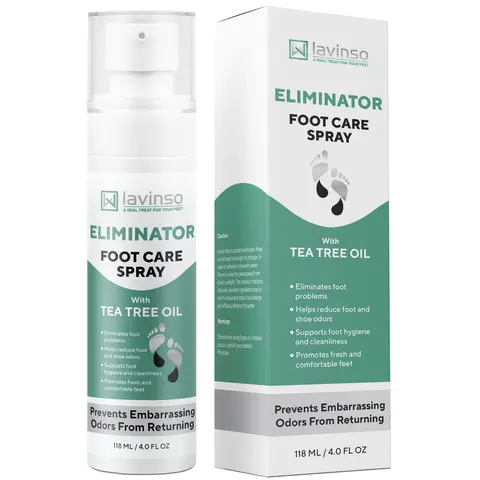 Lavinso Foot & Shoe Spray - Odor Eliminator, Deodorizer Spray for Smelly Feet | Eliminate shoe odor and stinky feet - soothing and fresh smelling all day. With natural tea tree, lavender, eucalyptus & peppermint oils.