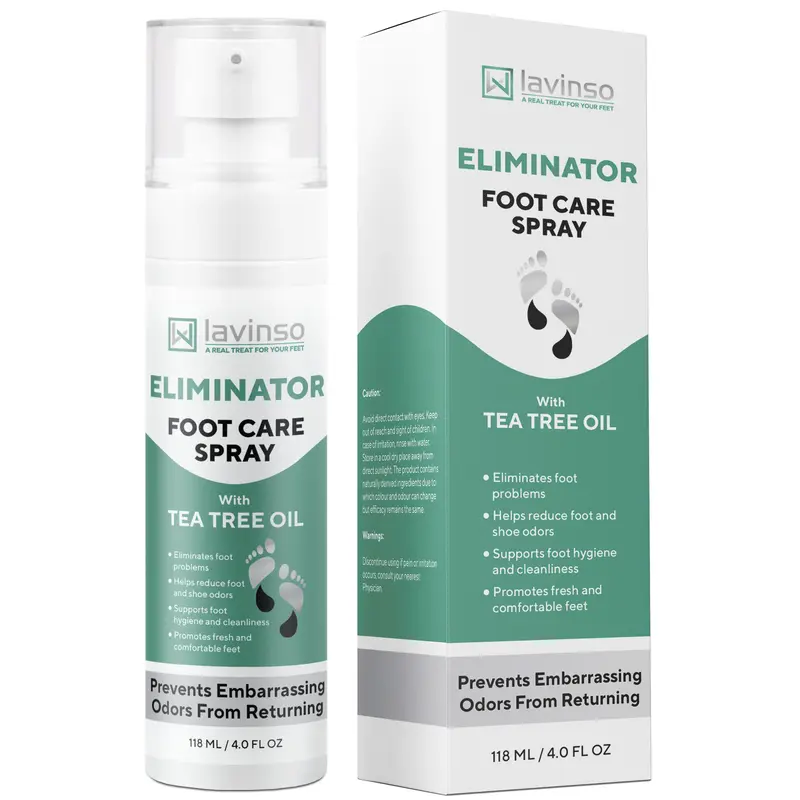 Lavinso Foot & Shoe Spray - Odor Eliminator, Deodorizer Spray for Smelly Feet | Eliminate shoe odor and stinky feet - soothing and fresh smelling all day. With natural tea tree, lavender, eucalyptus & peppermint oils.