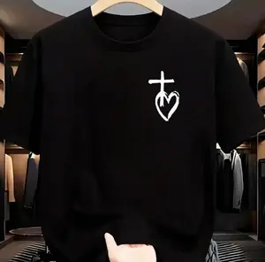 Faith Love Gift Tee - Cross Heart Graphic Shirt, Minimalist Christian Top, Inspirational Present,Personalized short-sleeved T-shirt - suitable for casual daily wear, travel outfits, and home relaxation.