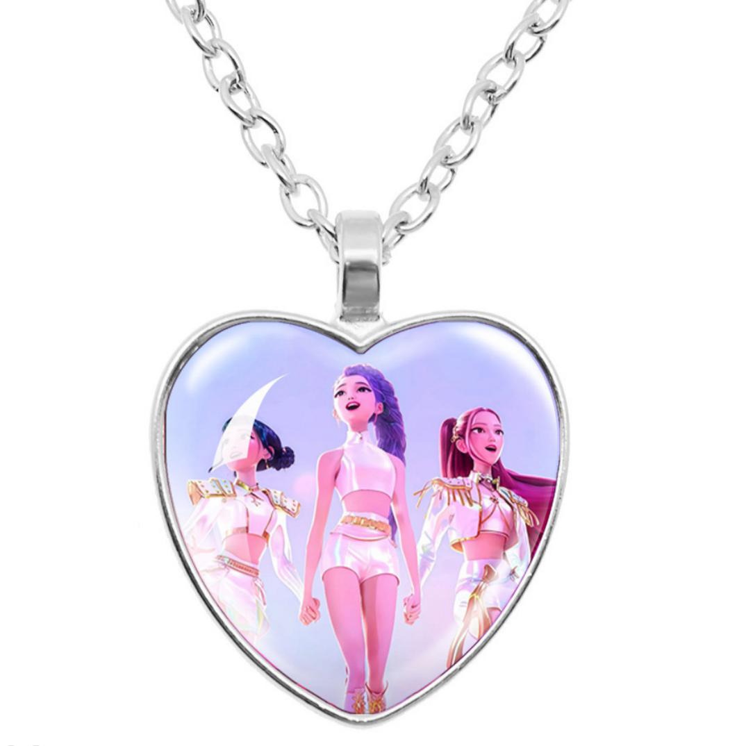 K-Pop Demon Slayer-Themed Gemstone Pendant Necklace — A Stylish Heart-Shaped Accessory. An Inspired Anime Gift Idea.