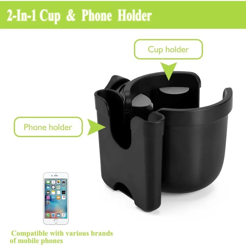 Stroller Cup Holder with Phone Holder, Bike Cup Holder, Universal Cup Holder for Uppababy Nuna Doona Strollers, 2-in-1 Cup Phone Holder for Stroller Bike Wheelchair Walker Accessory Stroller Cup Holder with Phone Holder, Bike Cup Holder, Universal Cup Holder for Uppababy Nuna Doona Strollers, 2-in-1 Cup Phone Holder for Stroller Bike Wheelchair Walker Accessory