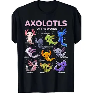 Adorable Axolotl-Themed Graphic Tee Featuring a Variety of Colorful Species, Designed for a Comfortable Fit for Everyone. This Unisex Short-Sleeve Shirt Is Made of 220G Pure, Perfect for Summer
