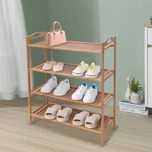 4 Tier Open Shoe Storage Shelf Bamboo Shoe Rack Organizer Wood Entryway Shoe Display Shoe Holder