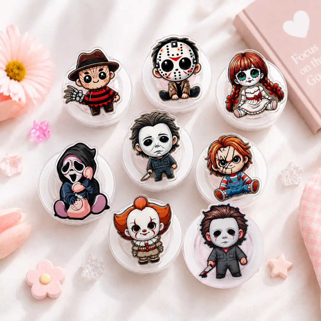 Halloween Horror Movie Character Phone Grip Set Cute Chibi Scary Icon Holder Stand Spooky Season Gift for Horror Movie Fans