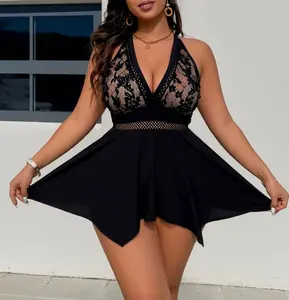 Plus Size Lace Swim Dress - Slimming V-Neck Cross Back Women's Bathing Suit - Torrid Style Tummy Control Swimwear for Beach Pool