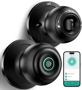 ISUNMEA Fingerprint Door Lock, Smart Fingerprint Door Knob with Lock, Biometric Door knob with App Control & Key, Keyless Thumbprint Entry Door Lock for Bedroom, Front Door, Home, Apartment Office-Matte Black