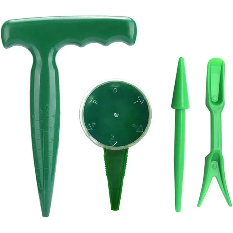4-Piece Garden Manual Tool Set - Adjustable Handheld Seed Distributor, Seedling Planter, Hole Opener