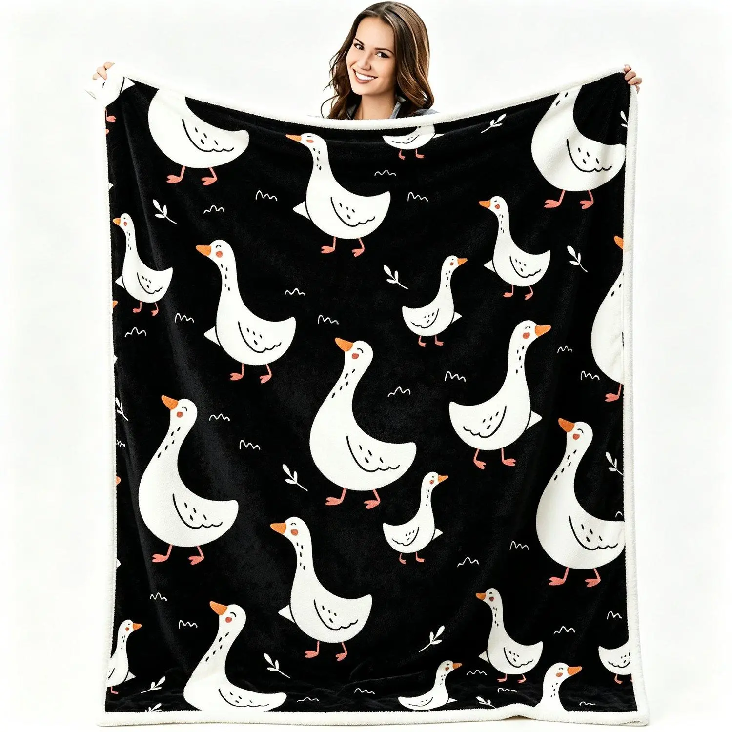 Duck Goose Print Flannel Throw Blanket Cute Simple Cartoon Duck Pattern Soft Warm Cozy Blanket Modern Home Decor Sofa Bed Cover Gift