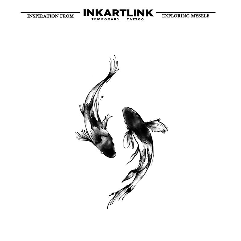 INKARTLINK Tattoo Tech, 2 Sheets Semi-Permanent Temporary Tattoos ,Yin Yang Fish,Adult Art Design,Lasts 1-2 Weeks, Waterproof, Realistic Look, No Adhesive, No Reflection,For Man And Woman,Ideal for Swimming, Party