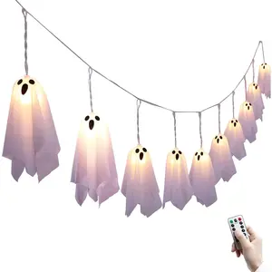 Ghost String Lights with Remote – 10 LED Battery Operated Halloween Lights for Indoor/Outdoor, Party & Haunted House Decor