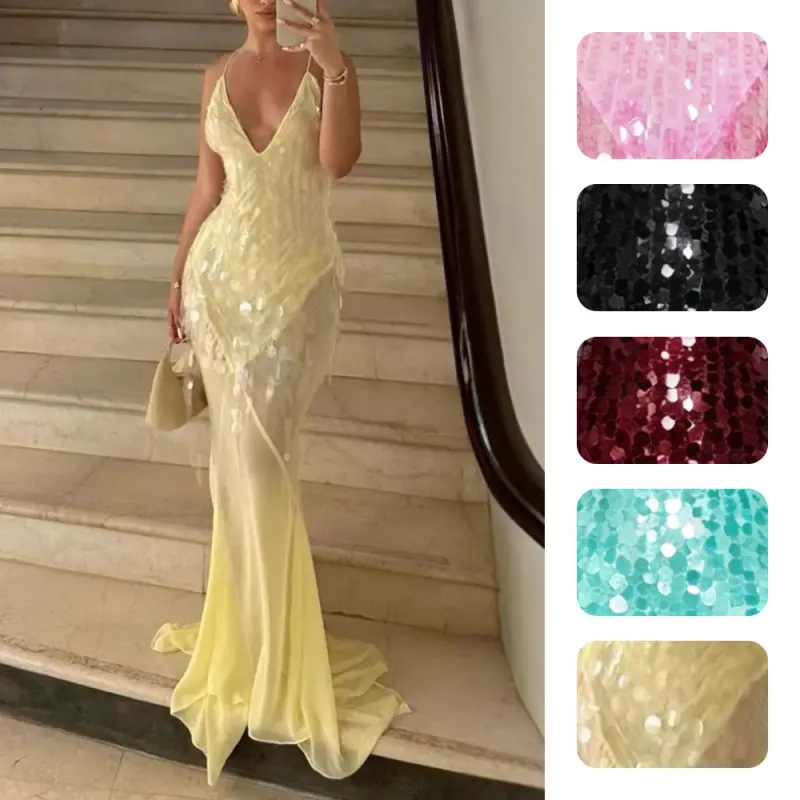 Women's Gorgeous V-Neck Sequined Slim-Fit Mermaid Evening Dress - Soft, Comfy Fabric, Sexy Strapless Backless Design, Ideal for Cocktail Events, Formal