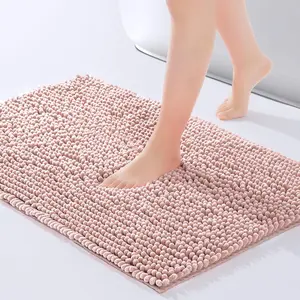 Chenille Bathroom Rug 24" x 17" – Fluffy Thick Microfiber Bath Mat, Non-Slip, Super Absorbent, Machine-Washable Shag Shower Mat for Bathroom Floor & Bathtub, Soft and Plush, Dusty Pink