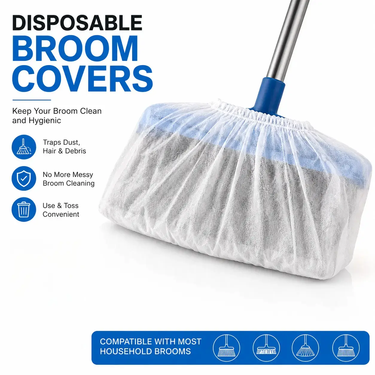 Disposable Broom Dust Covers, Non-Woven Sweeper Refills, Traps Pet Hair & Dust, Mess-Free Cleaning Pads for Most Brooms # electrostatic duster cloth