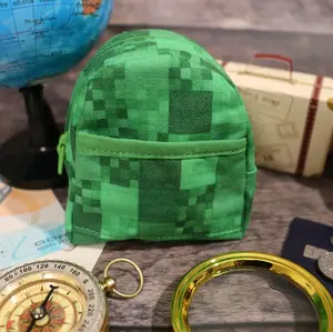 Green Pixels Backpack Coin Purse - Large Capacity for Coins Bills & Cards with Swivel Hook for Keychain Travel Essential