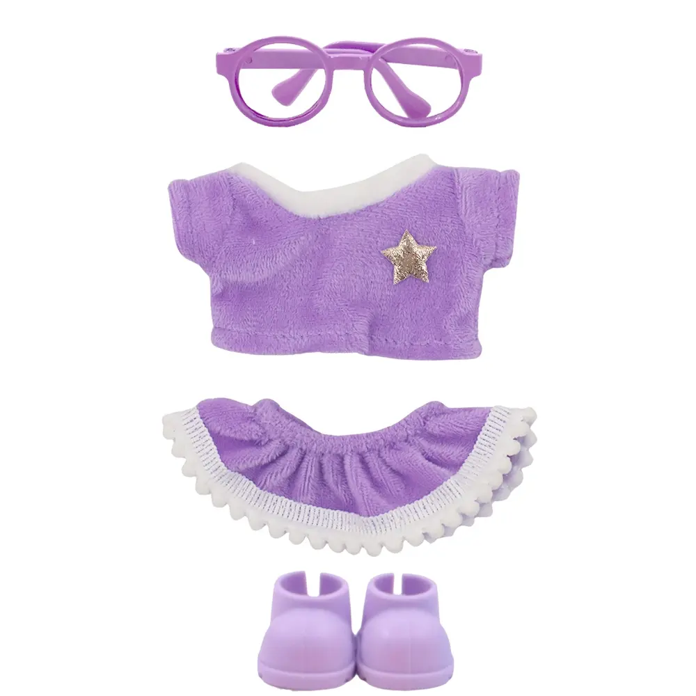 Charming Doll Clothing Set, Includes Star Patch Top, Skirt, Glasses, Shoes, Fits 17 Cm Plush Dolls, Cute Play and Display Accessories, Stylish Doll Clothes, Doll Clothes Outfit, Clothes For Dolls