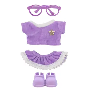 Charming Doll Clothing Set, Includes Star Patch Top, Skirt, Glasses, Shoes, Fits 17 Cm Plush Dolls, Cute Play and Display Accessories, Stylish Doll Clothes, Doll Clothes Outfit