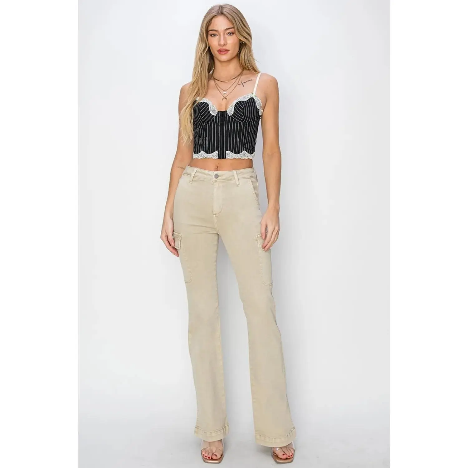 High Rise Side Slit Cargo Bootcut Jeans
