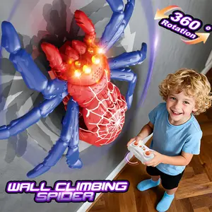 Remote Control Spider Wall Climber Toy, Realistic Design, LED Lights & Sound Effects, 360° Rotating, Indoor Play, Kids Entertainment, Wall Climbing