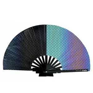 CyberHex Flash-Reactive Hand Fan | Foldable Bamboo Ribs | Premium Polyester Fabric | Matching Holster | Rave Fan | Festival Fan Light Colorful Foldable Cooling Wooden Decor