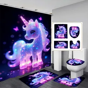 Cool Unicorn Print Shower Curtain Set with 12 Hooks, No-Drill Bathroom Divider, Modern Home Decor, Perfect Gift for Friends and Family