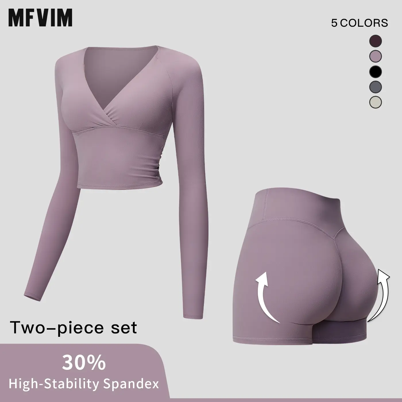 MFVIM Women’s Cross Deep V Long Sleeve Fitness Two-Piece Set – High-Waist Shaping Shorts for Outdoor Running, Daily Commuting, and Yoga,travel essentials,camping essentials,back to school,back to school haul
