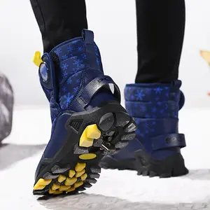 Boys' Winter Snow Boots with Non-Traction, Warm Insulated Mid-Calf Hiking Boots with Hook-and-Loop Closure - All-Terrain Tread Ice & Snow