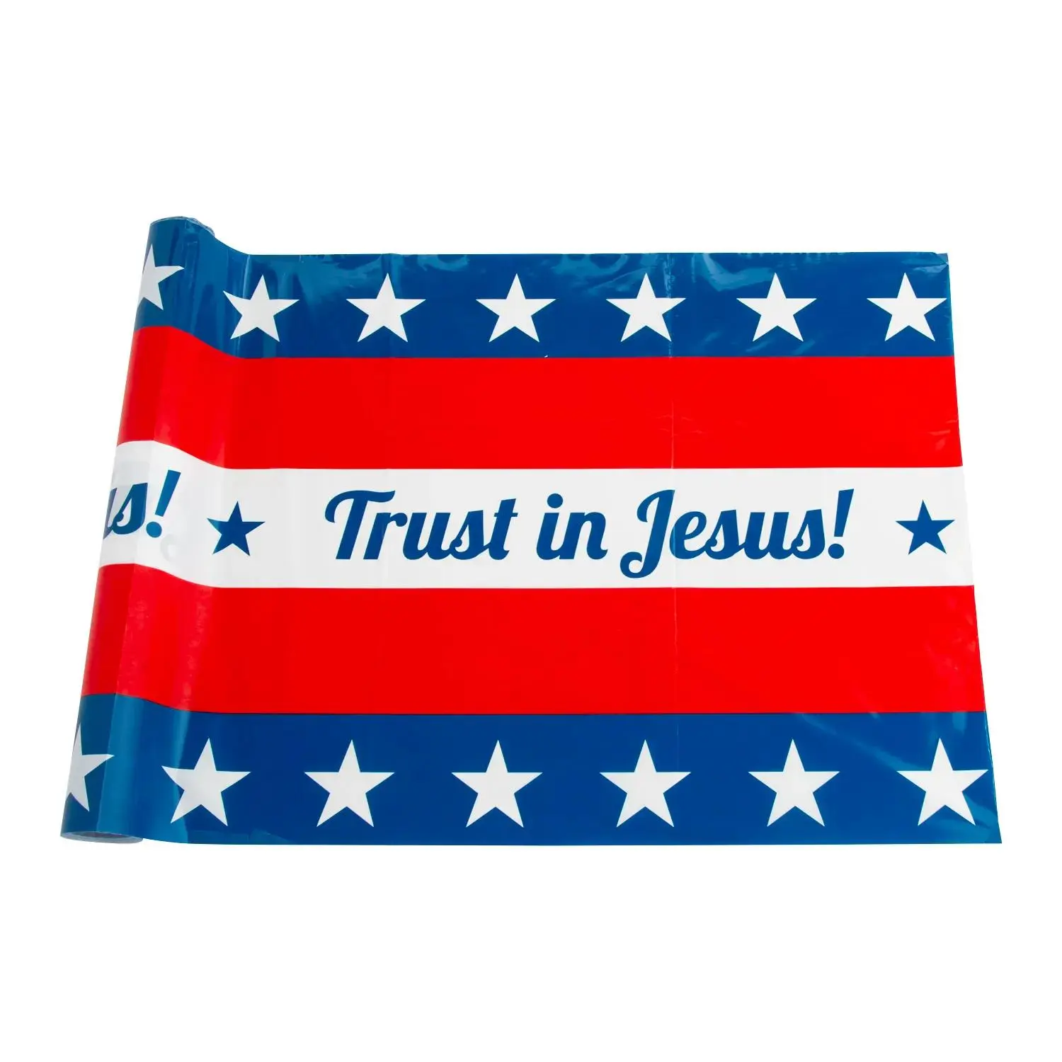 Trust in Jesus Patriotic Bunting, Religious Wall Decor Flags, 18" x 20 ft. Plastic Hanging Decor with Patriotic Colors