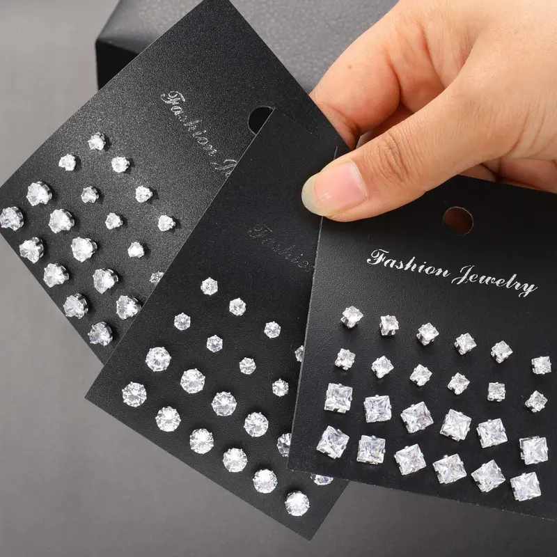 Fashion Rhinestone Decorated Stud Earrings (36 Pairs), Zircon Stud Earrings, Casual Simple Geometric Heart-Shaped Design, Trendy All-Match & Exquisite Jewelry Gift, Stud Earring Sets
